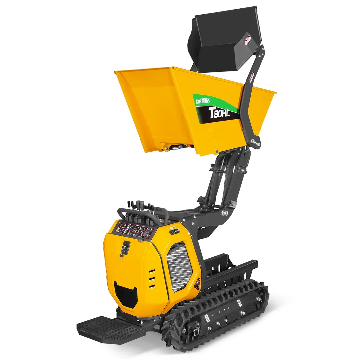 1100lb 420cc E-start Gas Engine Stand-ON Hydraulic Track Dumper Hydraulic Tipping and Lifting with Self-Loading,  T80HL