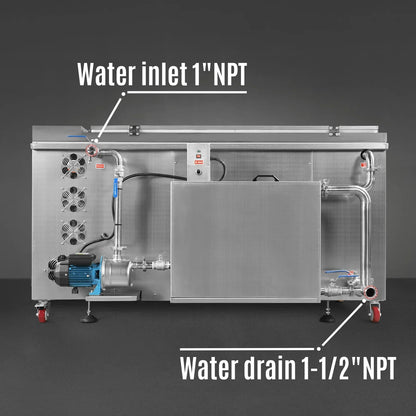 114 Gal / 432L Heavy Duty Industrial Ultrasonic Parts Washer, 28kHz 60 Transducers, Oil Skimmer, SS304 Tank, 10kW Heater, 208–240V 3 Phase Power