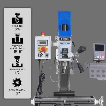 6"x20'' Benchtop Mill Drill Machine with DRO Brushless Motor, Variable Speed, R8 Spindle, 1 HP, 110V, Compact Milling Drilling Tool for Garage Shop, DIY Metalworking without Stand VM18LD