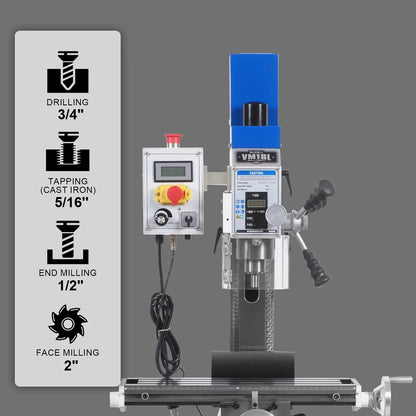6"x20'' Benchtop Mill Drill Machine, Variable Speed, R8 Spindle, 1 HP, 110V, Brushless Motor Compact Milling Drilling Tool for Garage Shop, DIY Metalworking without Stand VM18L