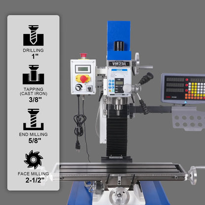 1.5HP 7‘’x 27-1/2‘’ Benchtop Mini Mill Drill Machine, Variable Speed, R8 Spindle, Brushless Motor, 110V, Compact Milling Drilling Tool for Garage Shop, DIY Metalworking without Stand VM25LD