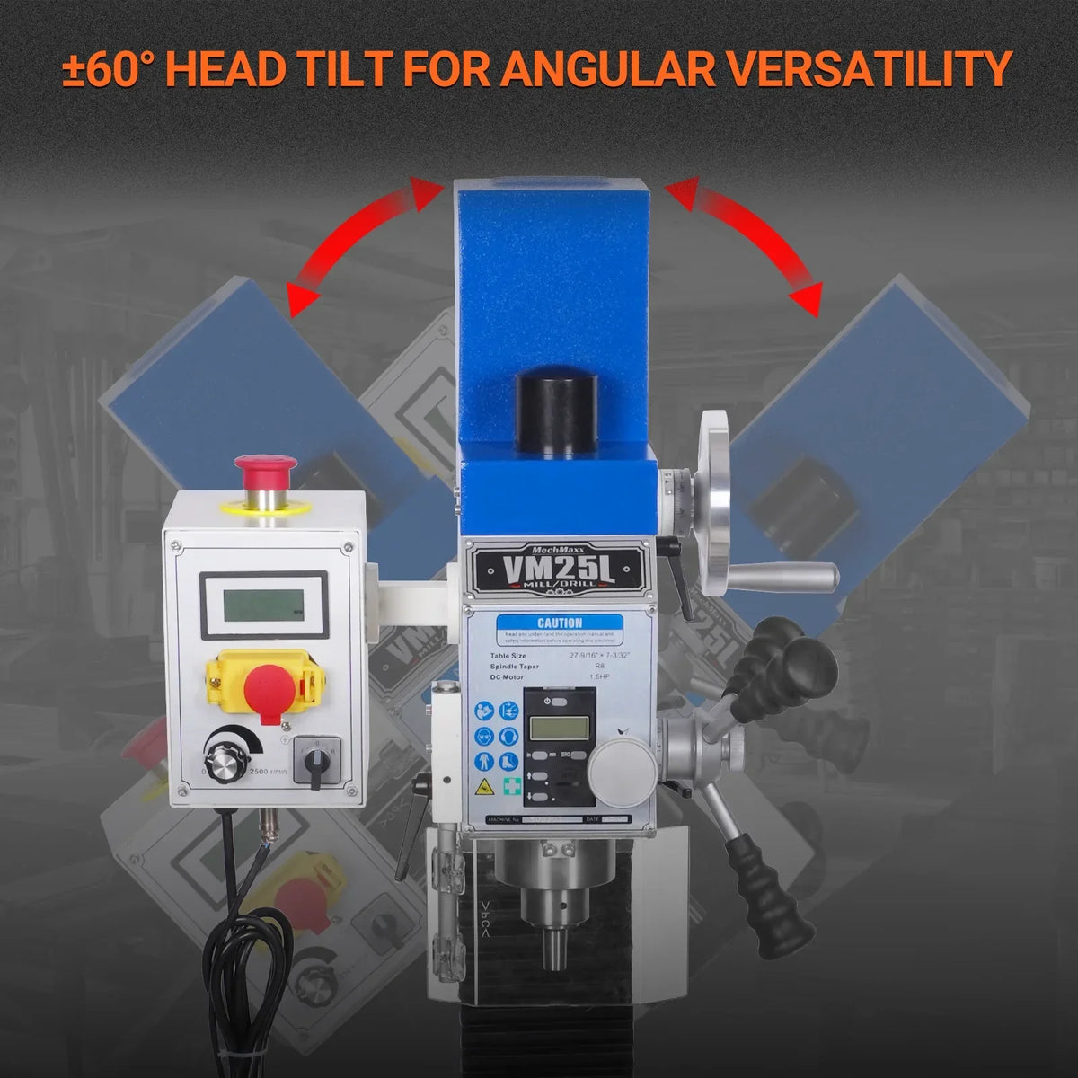 7‘’ x 27-1/2‘’ Benchtop Mini Mill Drill Machine, Variable Speed, Brshless Motor, R8 Spindle, 1.5 HP, 110V, Compact Milling Drilling Tool for Garage Shop, DIY Metalworking without Stand VM25L