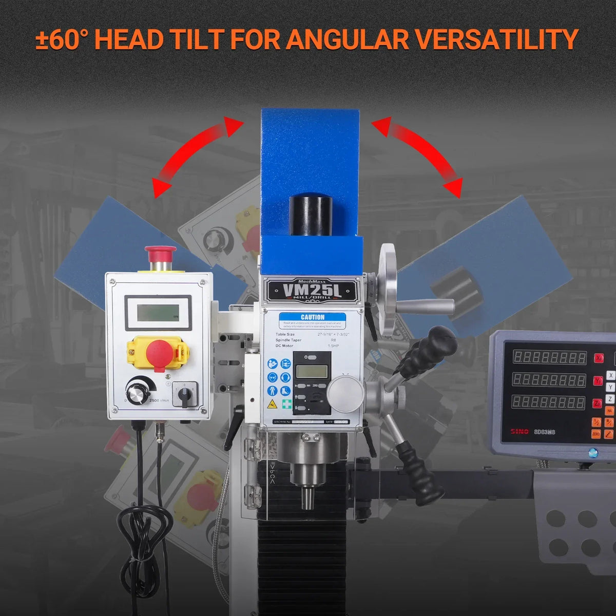 1.5HP 7‘’x 27-1/2‘’ Benchtop Mini Mill Drill Machine, Variable Speed, R8 Spindle, Brushless Motor, 110V, Compact Milling Drilling Tool for Garage Shop, DIY Metalworking without Stand VM25LD