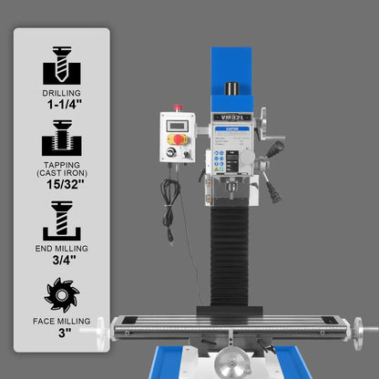 8-1/4"x33'' Industrial Benchtop Mill Drill Machine Brushless Motor, Variable Speed, R8 Spindle, 2 HP, 110V, Compact Milling Drilling Tool for Garage Shop, DIY Metalworking without Stand VM32L
