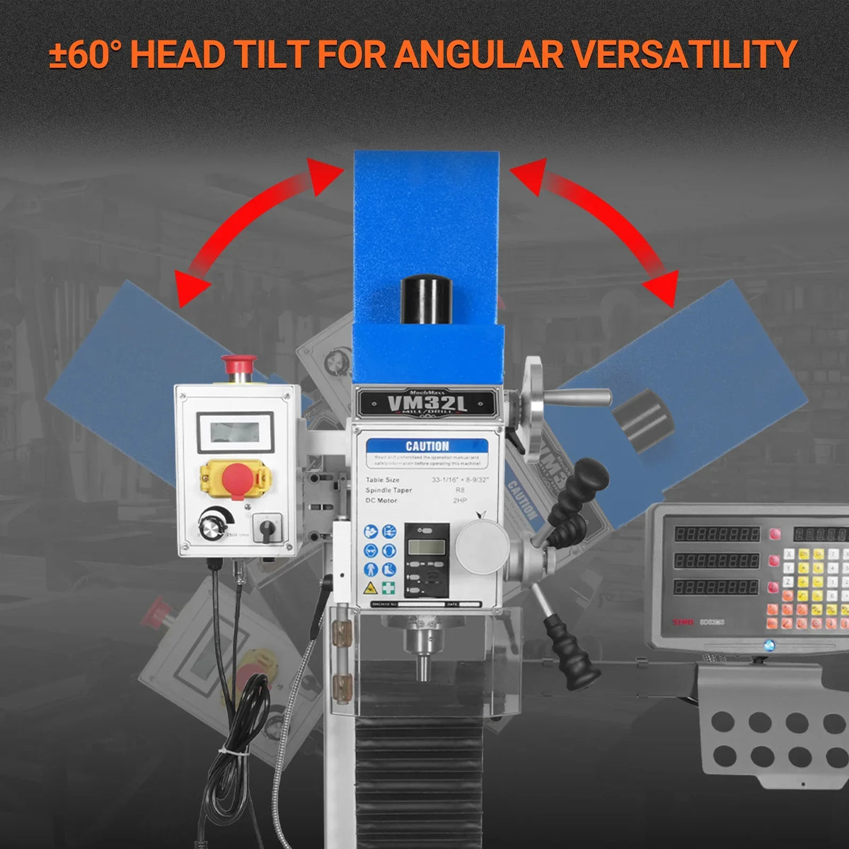 8-1/4"x33'' Industrial Benchtop Mill Drill Machine with DRO, Variable Speed, Brushless Motor, R8 Spindle, 2 HP, 110V, Compact Milling Drilling Tool for Garage Shop, DIY Metalworking without Stand VM32LD
