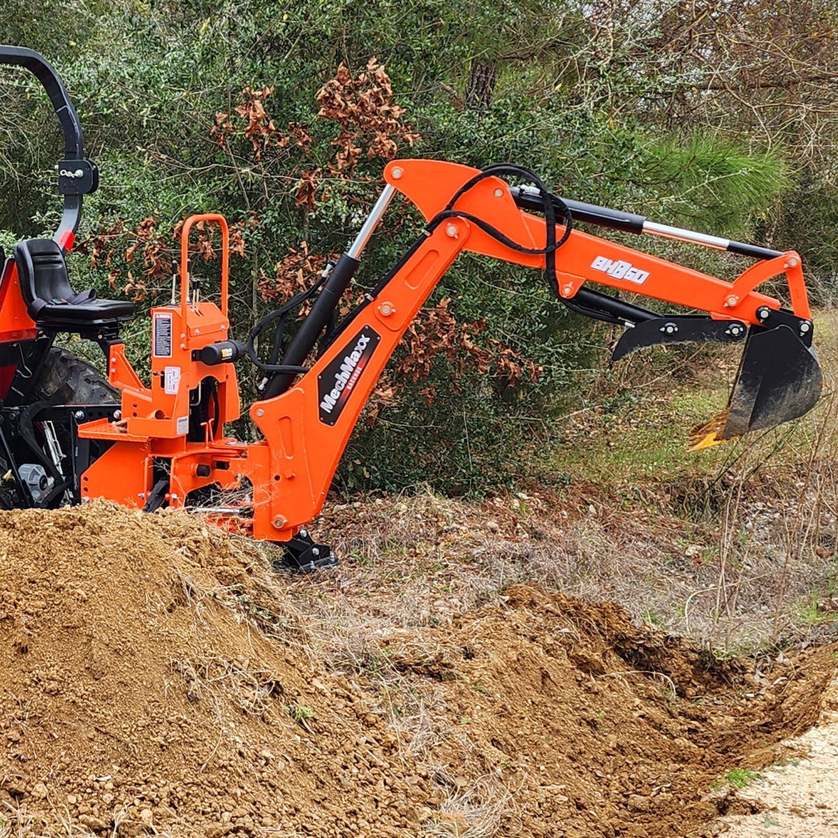 9' Tractor Backhoe Attachment with Hydraulic Thumb,  15" Bucket,  ISO/SAE Switchable Controls,  Self-Contained Hydraulic System,  3 Point Hitch Cat.1 & 2,  25-100 HP,  BH860H
