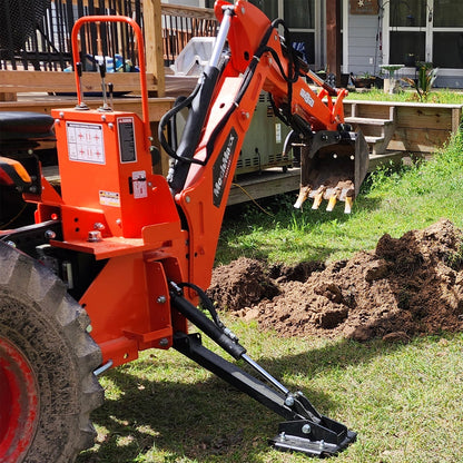 9' Tractor Backhoe Attachment with Hydraulic Thumb,  15" Bucket,  ISO/SAE Switchable Controls,  Self-Contained Hydraulic System,  3 Point Hitch Cat.1 & 2,  25-100 HP,  BH860H