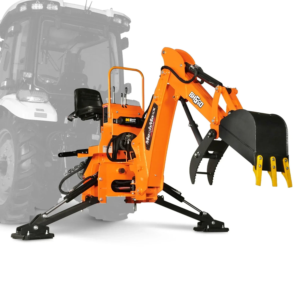 7' Tractor Backhoe Attachment with Mechanical Thumb,  12" Bucket,  ISO/SAE Switchable Controls,  Self-Contained Hydraulic System,  3 Point Hitch Cat.1,  15-50 HP,  BH660M