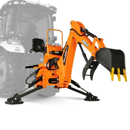 7' Tractor Backhoe Attachment with Mechanical Thumb,  12" Bucket,  ISO/SAE Switchable Controls,  Self-Contained Hydraulic System,  3 Point Hitch Cat.1,  15-50 HP,  BH660M