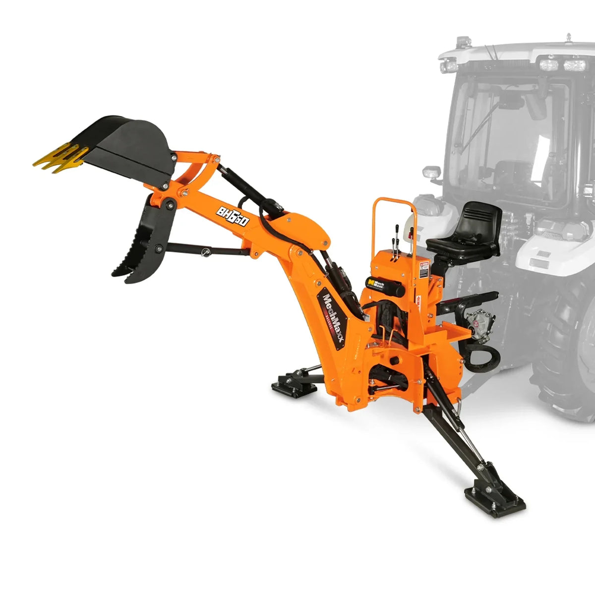 7' Tractor Backhoe Attachment with Mechanical Thumb,  12" Bucket,  ISO/SAE Switchable Controls,  Self-Contained Hydraulic System,  3 Point Hitch Cat.1,  15-50 HP,  BH660M