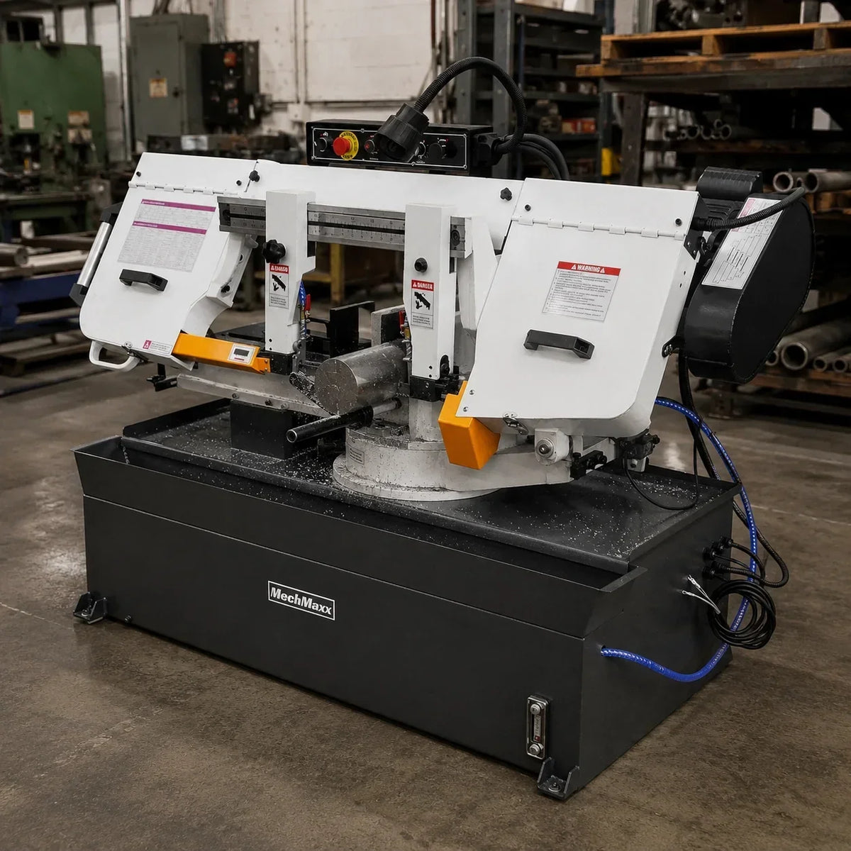 MechMaxx Metal Cutting Band Saw 10 Inch Horizontal Bandsaw 2HP 220V 60Hz 1PH 0‑45° Mitering Hydraulic Down Feed Built‑in Coolant System for Steel Aluminum Alloy Metal Fabrication BS-1018R