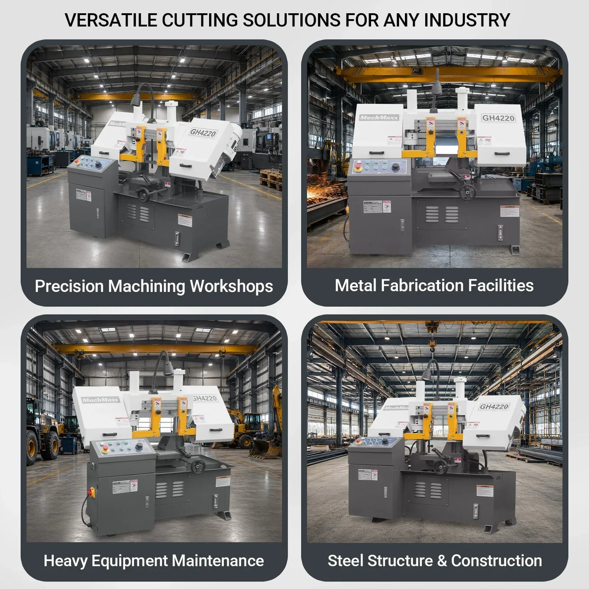8 Inch 7-7/8" x 7-7/8" Capacity Double Column Horizontal Metal Cutting Band Saw, Vertical Lifting, Gearbox Driven Two-Speed Motor, Hydraulic Feed, Manual Clamping, Coolant System Industrial Bandsaw GH4220