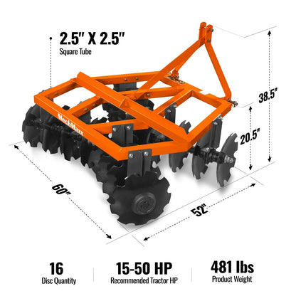 60" Tractor Notched Disc Harrow Disc Plow 3 Point Hitch,  DH60