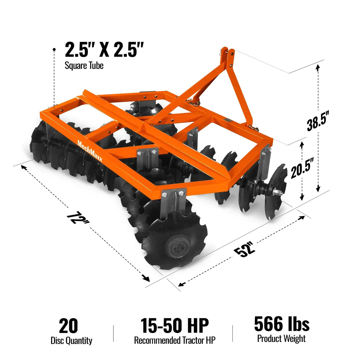 72" Tractor Notched Disc Harrow Disc Plow 3 Point Hitch,  DH72