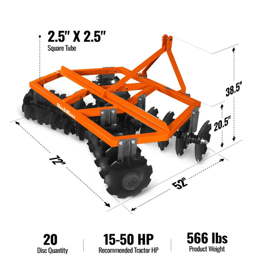 72" Tractor Notched Disc Harrow Disc Plow 3 Point Hitch,  DH72