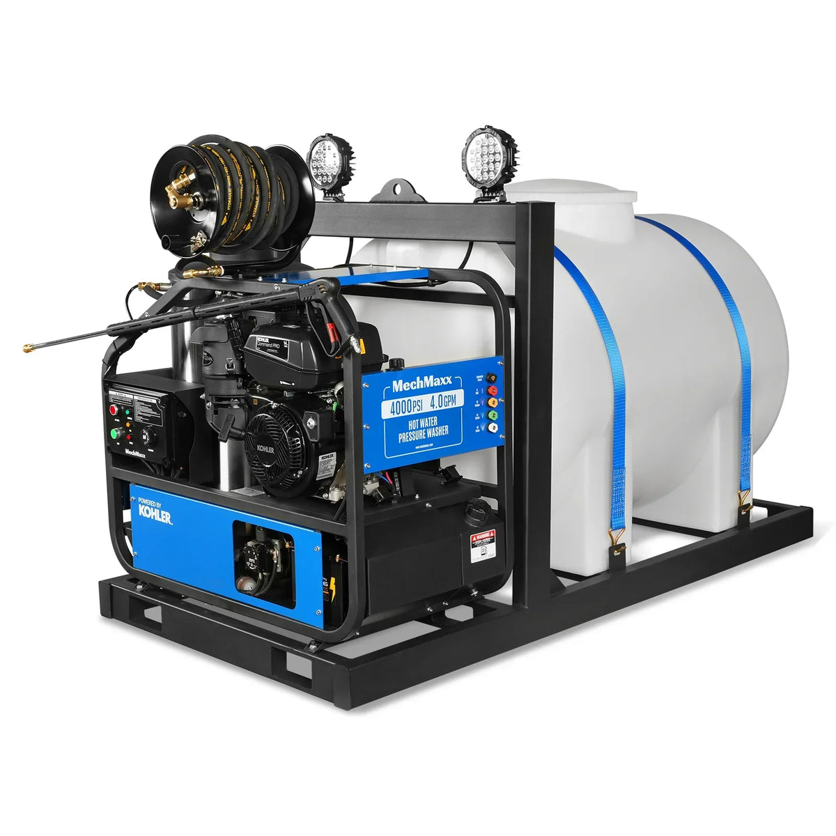 4000 PSI 4 GPM KOHLER E-Start Engine Hot Water Pressure Washer Skid Mounted with 245 Gal Tank,  HPW40KBT