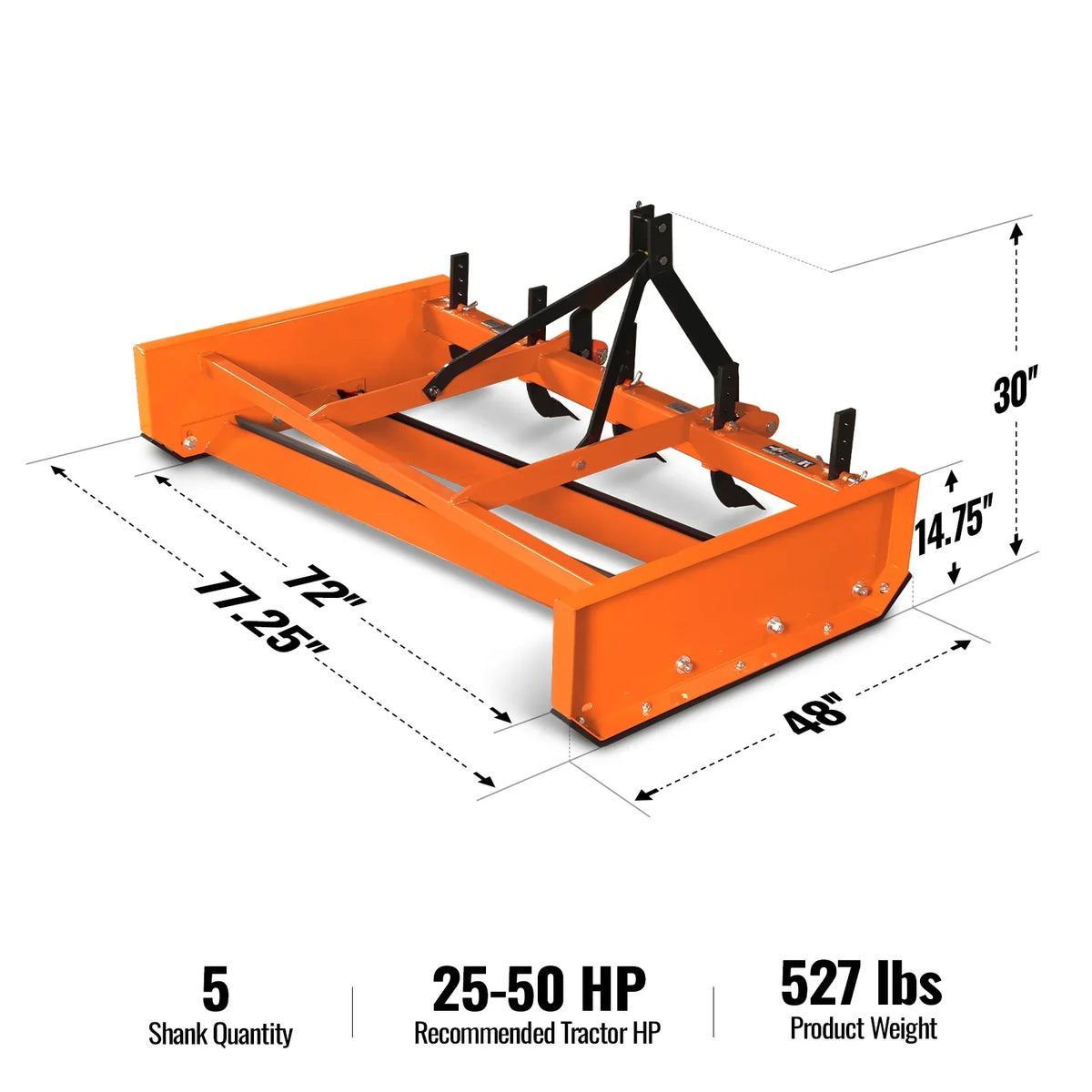 72" Heavy Duty Land Leveler Land Plane Scraper Grader with Shanks 3 Point Hitch,  LP72