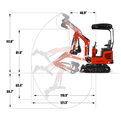 Mini Compact Excavator HONDA GX390 Engine,  65.7" Max. Digging Depth, 1Ton, 2280 LBS Operating Weight,  MEC10