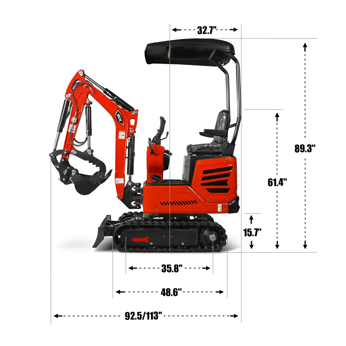 Mini Compact Excavator HONDA GX390 Engine,  65.7" Max. Digging Depth, 1Ton, 2280 LBS Operating Weight,  MEC10