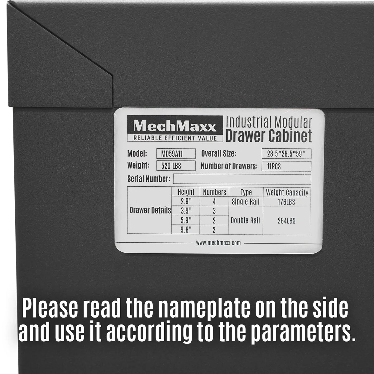 Heavy Duty Modular Drawer Cabinet - 11 Drawer,  59" H x 28.5" W x 28.5" D Tool Storage Organizer,  Steel Construction