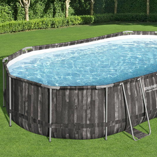 Bestway Power Steel 20′ x 12′ x 48″ Oval Above Ground Outdoor Swimming Pool-Set