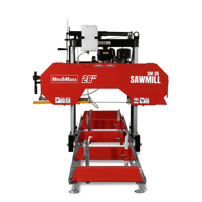 26" Portable Sawmill,  420cc 15HP E-Start Gasoline Engine,  20" Board  Width,  13' Track Length ,  SM-26