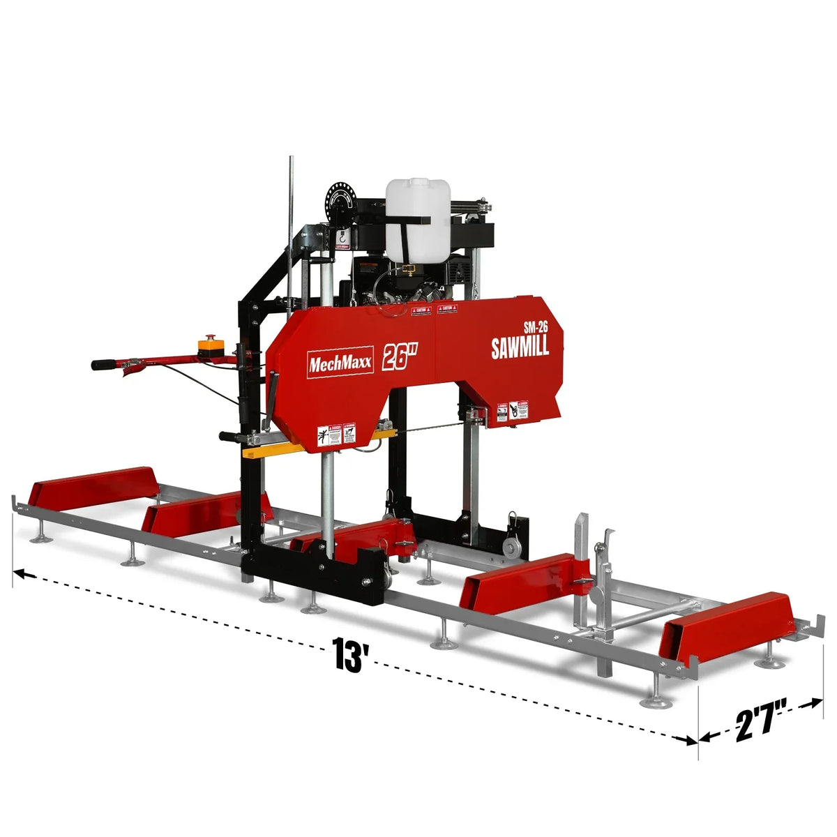 26" Portable Sawmill,  420cc 15HP E-Start Gasoline Engine,  20" Board  Width,  13' Track Length ,  SM-26