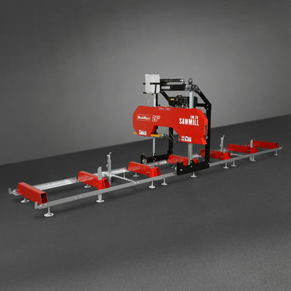 26" Portable Sawmill (5x Blades Included),  459cc 15HP E-Start Gasoline Engine,  20" Board Width,  20' Track Length (13' Track Length + 6.4' Track Extension Included) ,  SM-26