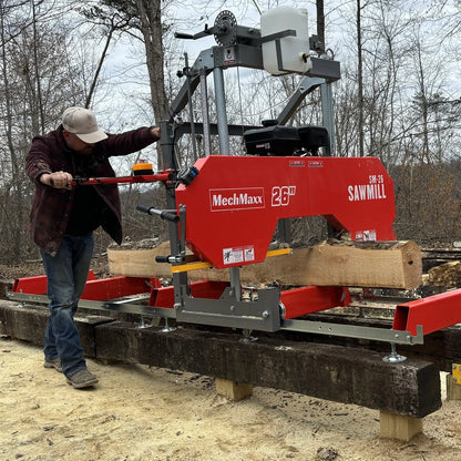 26" Portable Sawmill,  420cc 15HP E-Start Gasoline Engine,  20" Board  Width,  13' Track Length ,  SM-26