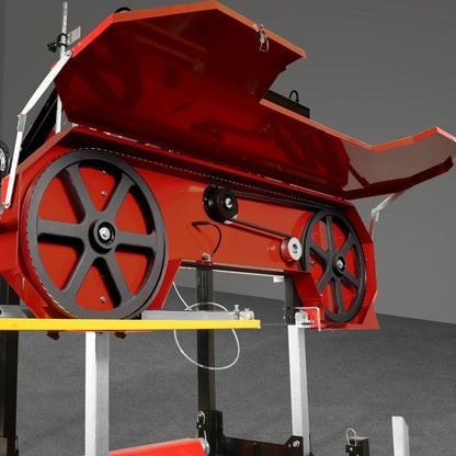 32" Portable Sawmill (5 x Blades Included),  HONDA GX390 389cc E-Start Gasoline Engine,  26.5" Board Width,  20' Track Length (13' Track Length + 6.4' Track Extension Included) ,  SM-32