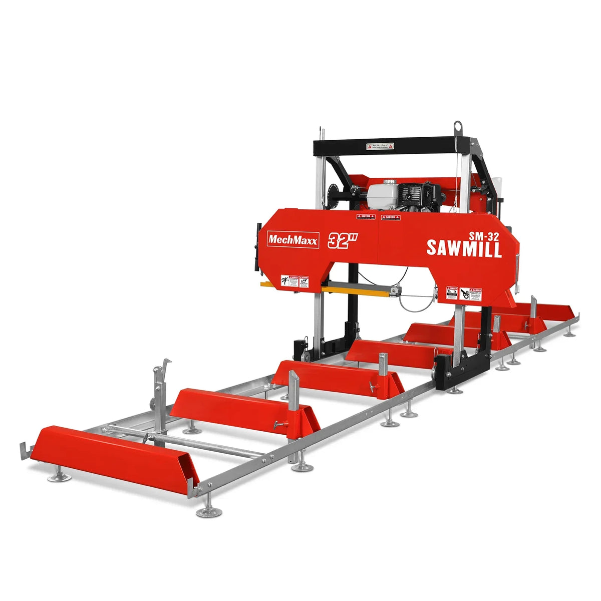 32" Portable Sawmill (5 x Blades Included),  HONDA GX390 389cc E-Start Gasoline Engine,  26.5" Board Width,  20' Track Length (13' Track Length + 6.4' Track Extension Included) ,  SM-32