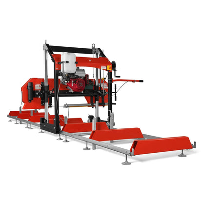 32" Portable Sawmill (5 x Blades Included),  HONDA GX390 389cc E-Start Gasoline Engine,  26.5" Board Width,  20' Track Length (13' Track Length + 6.4' Track Extension Included) ,  SM-32