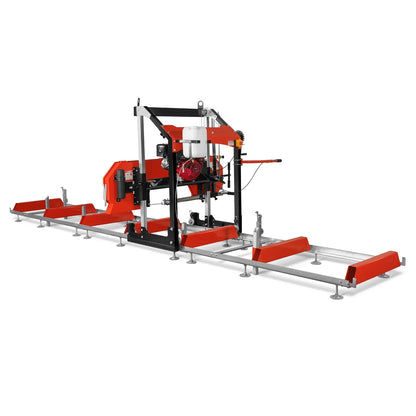 32" Portable Sawmill (5 x Blades Included),  HONDA GX390 389cc E-Start Gasoline Engine,  26.5" Board Width,  20' Track Length (13' Track Length + 6.4' Track Extension Included) ,  SM-32