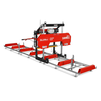 32" Portable Sawmill (5 x Blades Included),  HONDA GX390 389cc E-Start Gasoline Engine,  26.5" Board Width,  20' Track Length (13' Track Length + 6.4' Track Extension Included) ,  SM-32