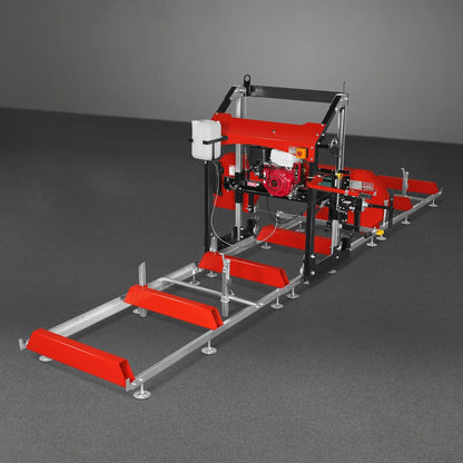 32" Portable Sawmill (5 x Blades Included),  HONDA GX390 389cc E-Start Gasoline Engine,  26.5" Board Width,  20' Track Length (13' Track Length + 6.4' Track Extension Included) ,  SM-32