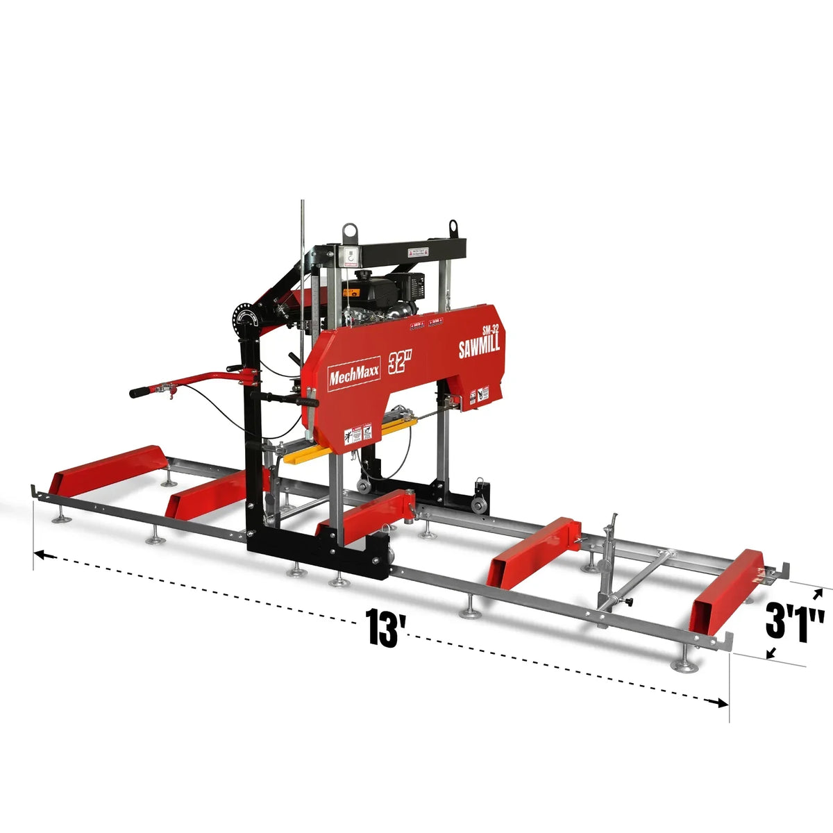 32" Portable Sawmill,  KOHLER CH440 429cc E-Start Gasoline Engine,  26.5" Board Width,  13' Track Length ,  SM-32