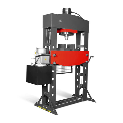 100 Ton H-Frame Electric Hydraulic Shop Press with Hand Winch, 110V Motor, Fully Welded Steel Frame, Safety Guard, HSP100E