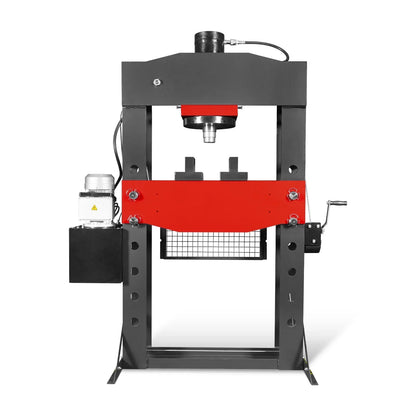 100 Ton H-Frame Electric Hydraulic Shop Press with Hand Winch, 110V Motor, Fully Welded Steel Frame, Safety Guard, HSP100E