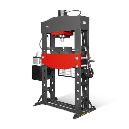 100 Ton H-Frame Electric Hydraulic Shop Press with Hand Winch, 110V Motor, Fully Welded Steel Frame, Safety Guard, HSP100E