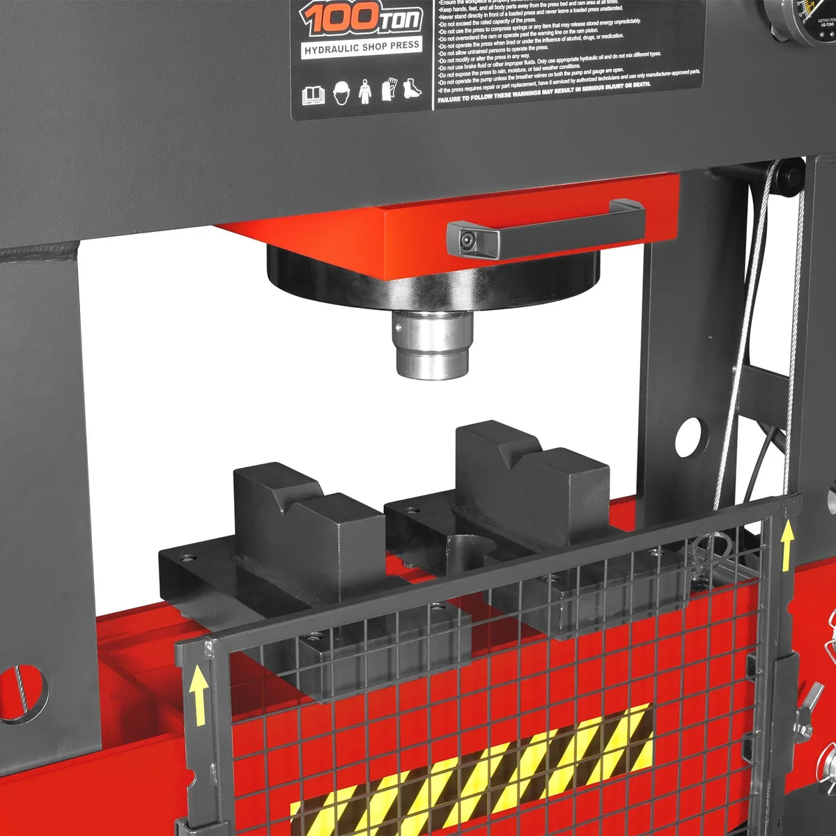 100 Ton H-Frame Electric Hydraulic Shop Press with Hand Winch, 110V Motor, Fully Welded Steel Frame, Safety Guard, HSP100E
