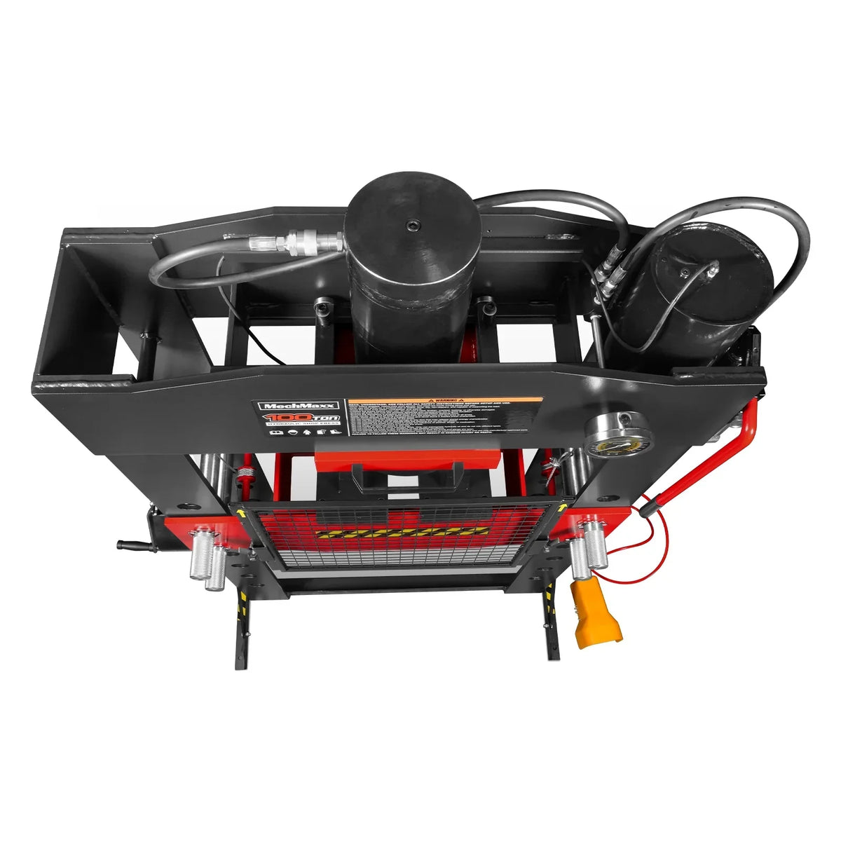 100 Ton H-Frame Air/Hydraulic Shop Press with Hand Winch,  Fully Welded Steel Frame,  Safety Guard,  Foot Pedal Control,  HSP100
