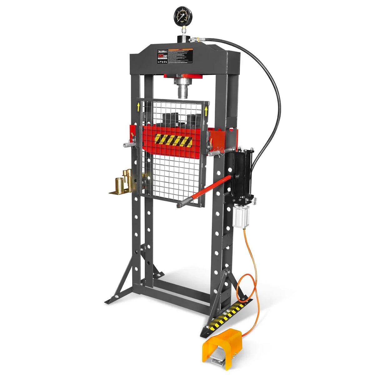 20 Ton H-Frame Air/Hydraulic Shop Press with Press Pin Kit, Fully Welded Steel Frame, Safety Guard, Foot Pedal Control, HSP20