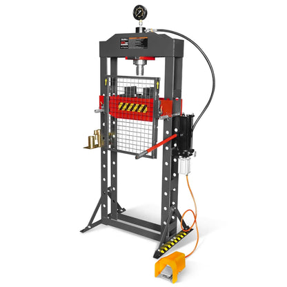 20 Ton H-Frame Air/Hydraulic Shop Press with Press Pin Kit, Fully Welded Steel Frame, Safety Guard, Foot Pedal Control, HSP20