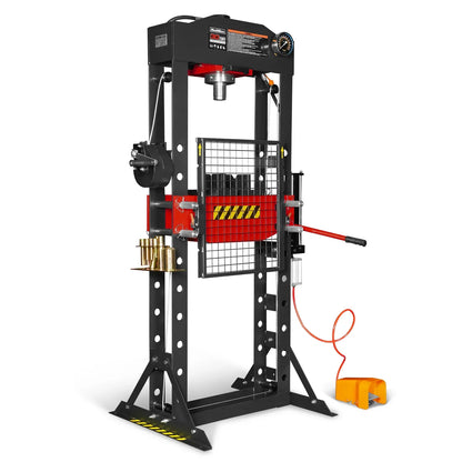 30 Ton H-Frame Air/Hydraulic Shop Press with Hand Winch & Press Pin Kit,  Fully Welded Steel Frame,  Safety Guard,  Foot Pedal Control,  HSP30
