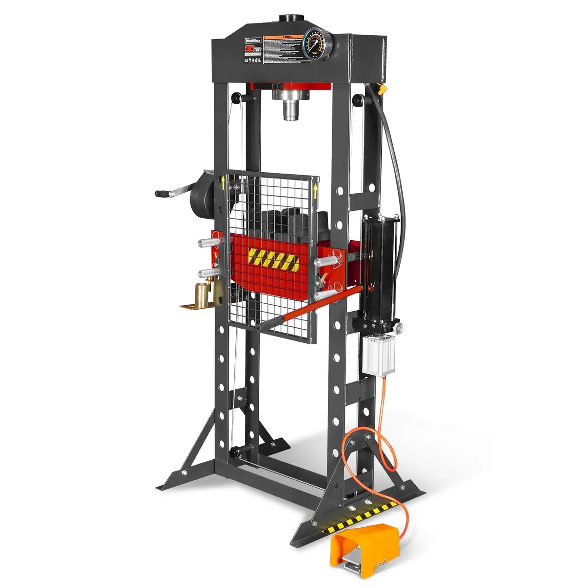 30 Ton H-Frame Air/Hydraulic Shop Press with Hand Winch & Press Pin Kit,  Fully Welded Steel Frame,  Safety Guard,  Foot Pedal Control,  HSP30