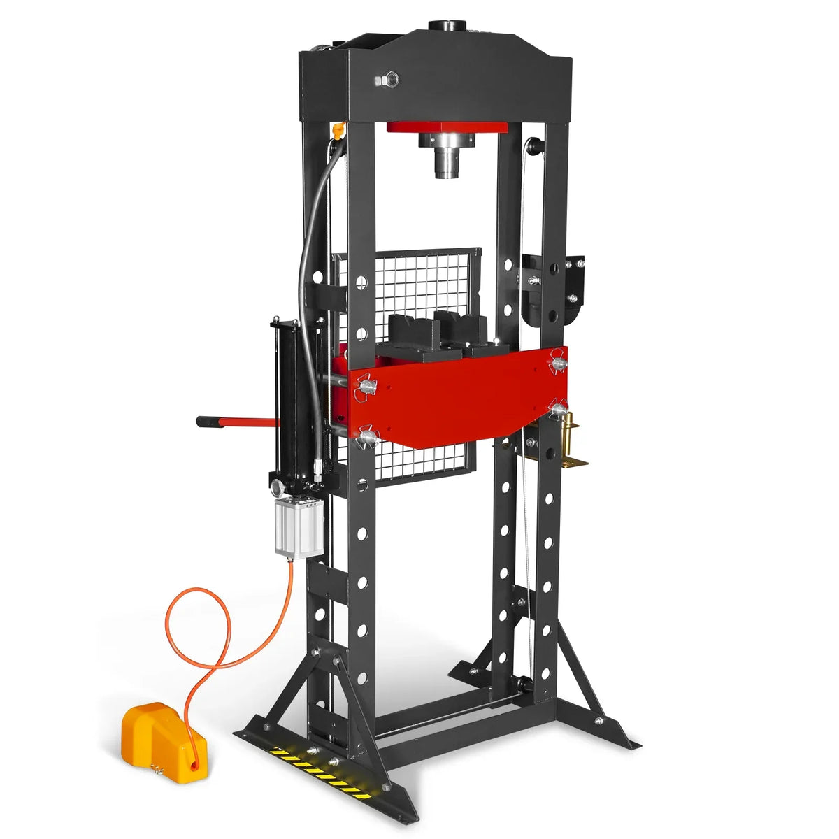 30 Ton H-Frame Air/Hydraulic Shop Press with Hand Winch & Press Pin Kit,  Fully Welded Steel Frame,  Safety Guard,  Foot Pedal Control,  HSP30