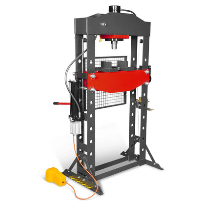 50 Ton H-Frame Air/Hydraulic Shop Press with Hand Winch & Press Pin Kit,  Fully Welded Steel Frame,  Safety Guard,  Foot Pedal Control,  HSP50