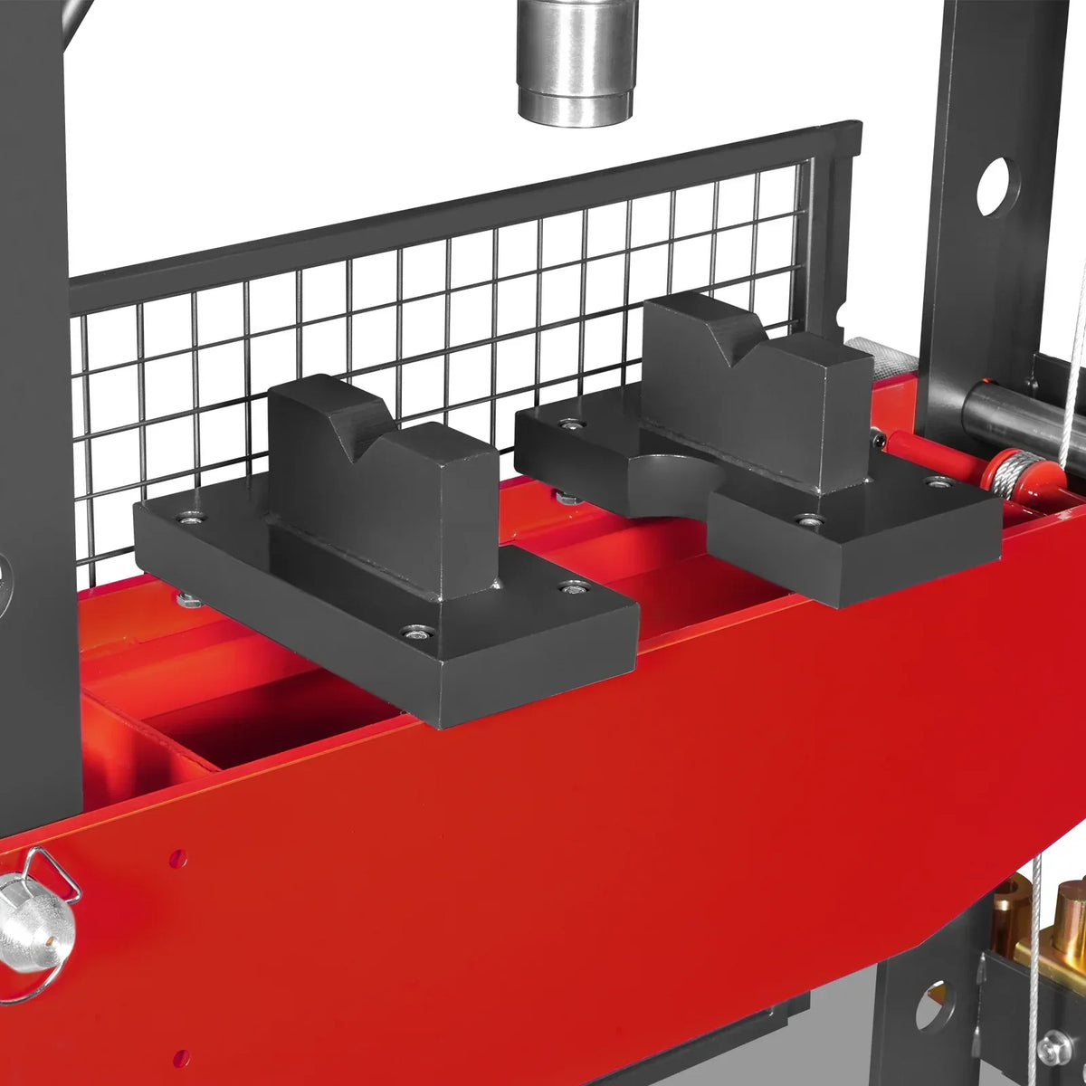 50 Ton H-Frame Air/Hydraulic Shop Press with Hand Winch & Press Pin Kit,  Fully Welded Steel Frame,  Safety Guard,  Foot Pedal Control,  HSP50