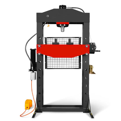50 Ton H-Frame Air/Hydraulic Shop Press with Hand Winch & Press Pin Kit,  Fully Welded Steel Frame,  Safety Guard,  Foot Pedal Control,  HSP50
