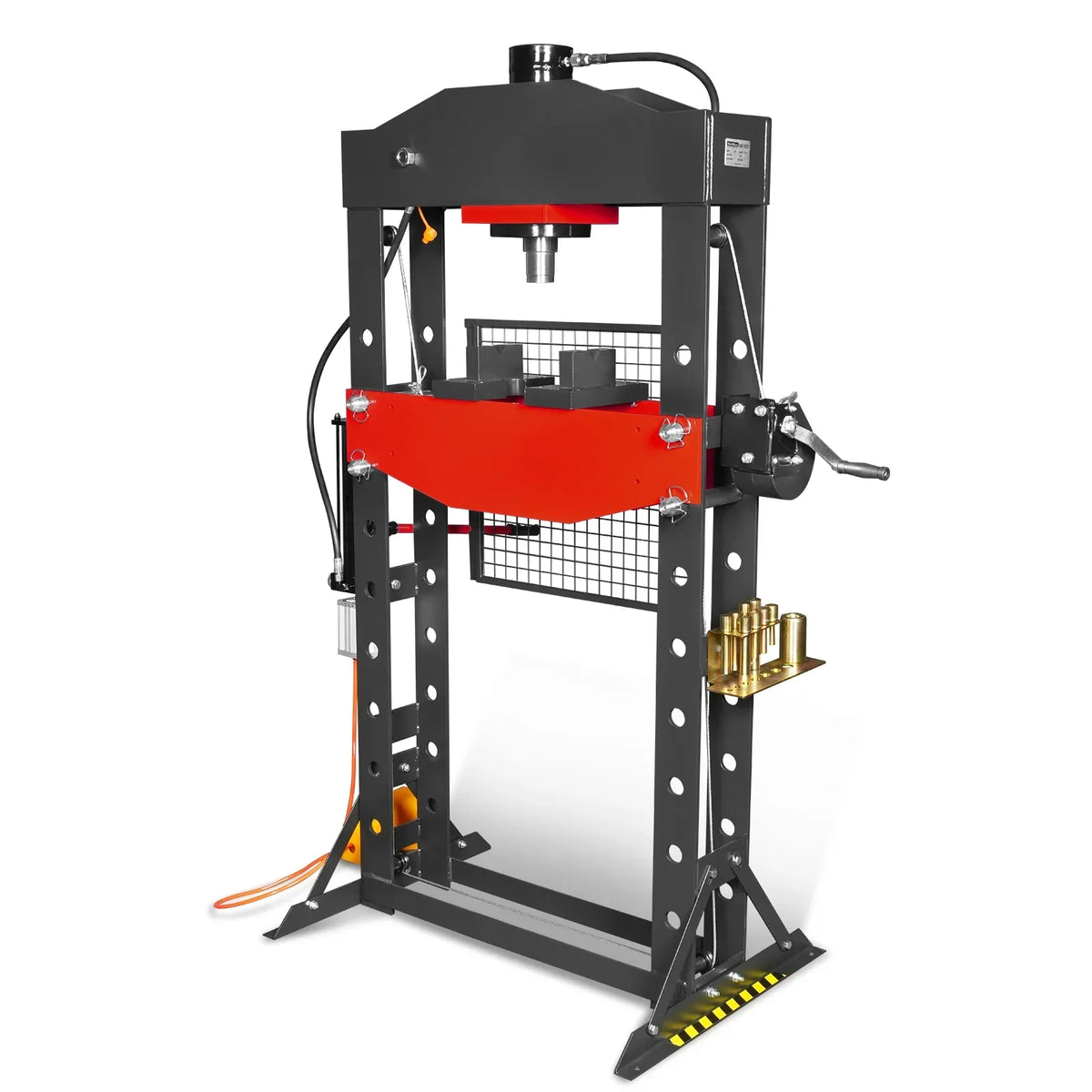 50 Ton H-Frame Air/Hydraulic Shop Press with Hand Winch & Press Pin Kit,  Fully Welded Steel Frame,  Safety Guard,  Foot Pedal Control,  HSP50